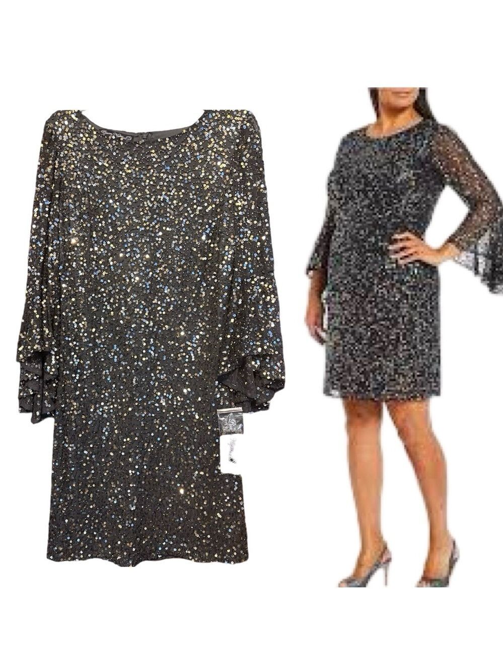 NWT $258 Pissaro Nights 3/4 Sequin Evening Dress 8P